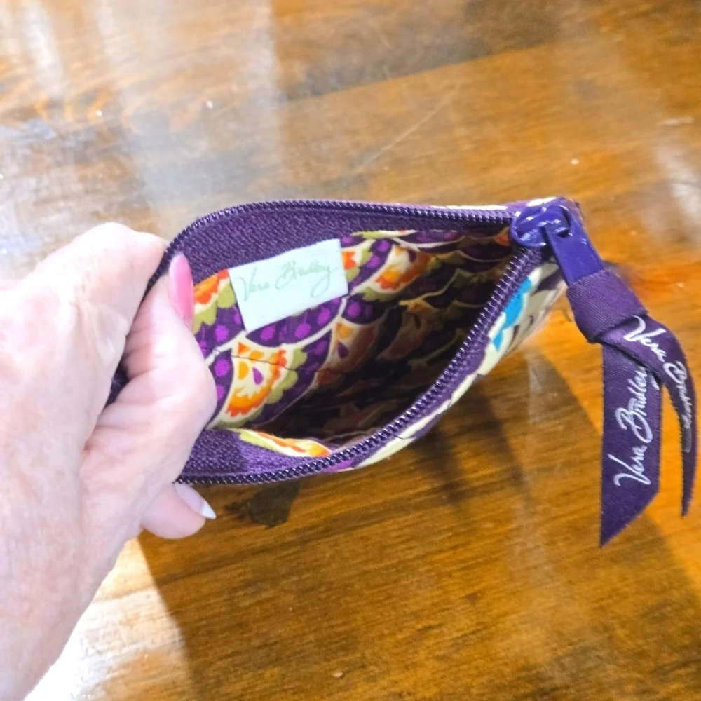 Vera Bradley Plum Crazy Coin Purse Retired Cotton Quilted Zippered Bag